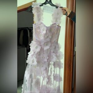 Bronx & Banco Rosalie Lilac Flower Appliqued Embellished Maxi Dress Gown M NWOT